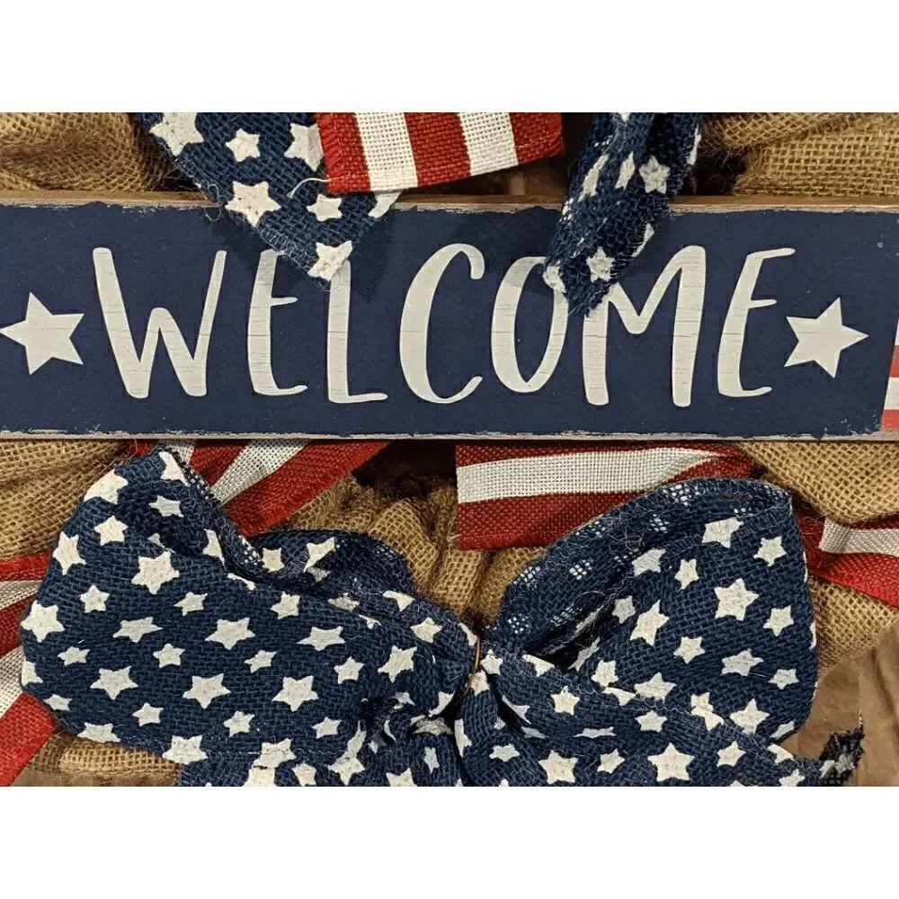 NEW Way to Celebrate Patriotic Burlap Welcome Wreath 18'